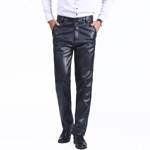 

men's pants thoshine brand spring summer autumn men leather straight moto & biker trousers male pu faux casual 5yff, Black