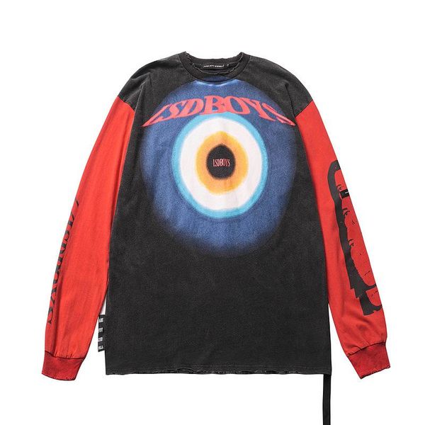 

men's t-shirts stitching color t-shirt couple high street vintage edging hip-hop loose college style long-sleeved tees fashion streetwe, White;black