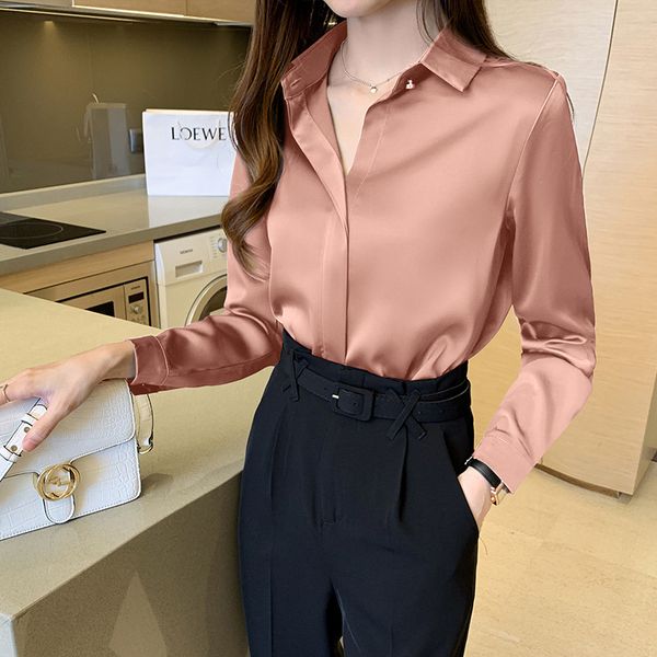 

silk shirts women white shirt women long sleeve shirts blouse office lady satin silk blouse plus size woman basic shirt top, Black;green