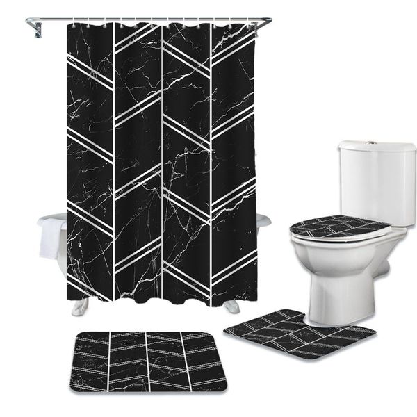 

shower curtains black marble texture white stripes bathroom curtain set bath mat sets with hooks pedestal rug toilet cover