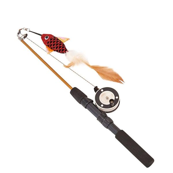 

cat toys retractable toy fish type feathers funny stick pet rods simulation fishing rod