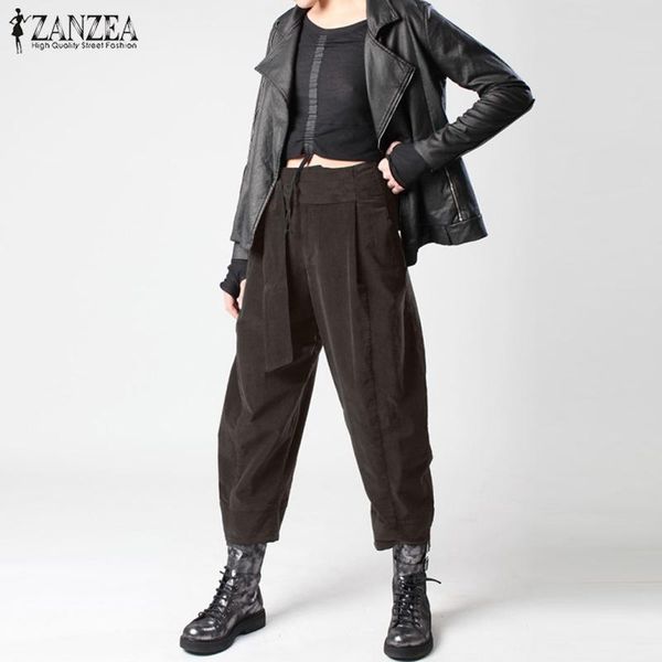 

women's pants & capris zanzea fashion women high waist cargo solid harem summer vintage pantalon loose turnip trousers belte streetwear, Black;white