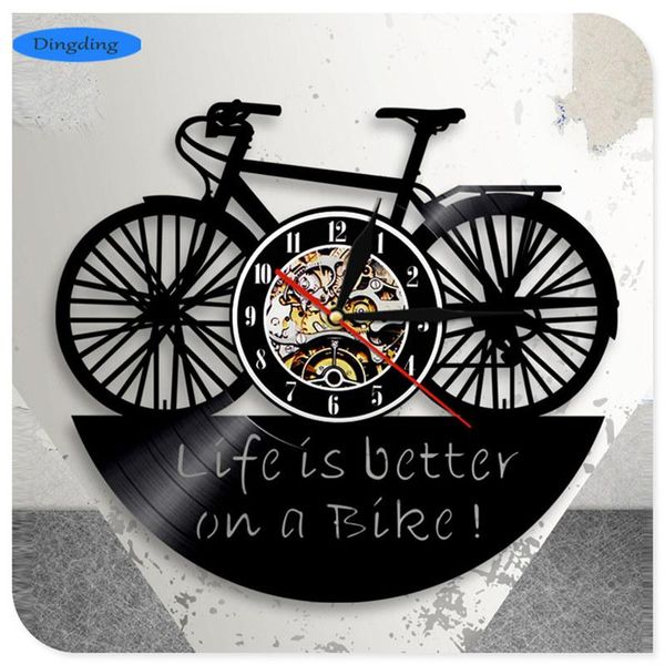 

wall clocks bike theme 3d art mirror clock record sticker home decor quartz