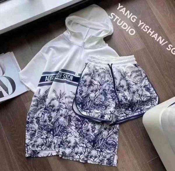 

2022 factory wholesale new model summer ink painting d home zipper t-shirt casual wide leg shorts, White
