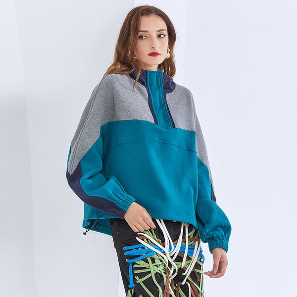 

hit color sweatshirt for women hooded collar long sleeve knitting pullovers casual sweatshirts female 2021 clothing, Black