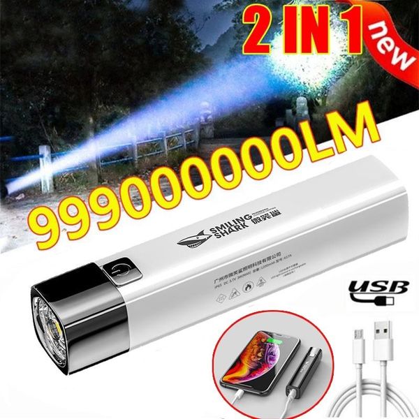 

portable lanterns led flashlights usb rechargeable waterproof torch can be used as power banck outdoor lighting fishing hiking work light
