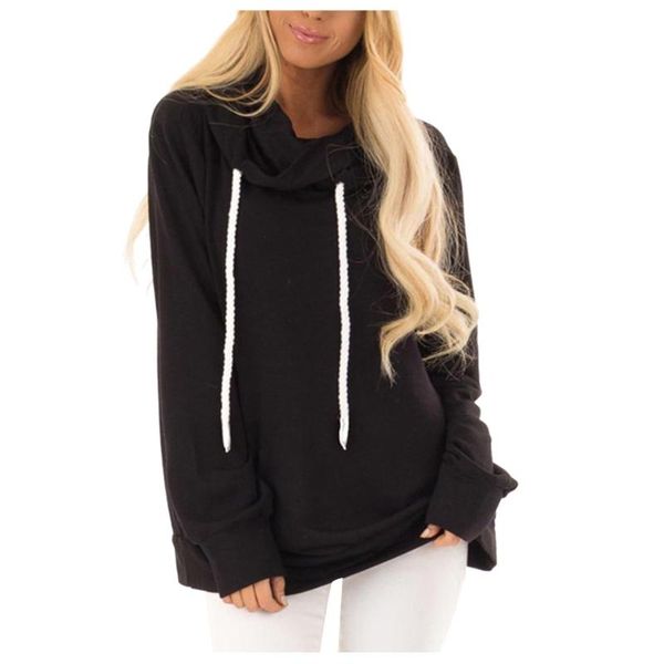 

women's hoodies & sweatshirts autumn loose hoodie solid color long sleeve drawstring pullover hooded sweatshirt harajuku casual, Black