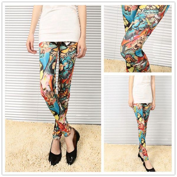 

women's leggings lady gothic devil angel print graffiti girl pencil capris summer, Black
