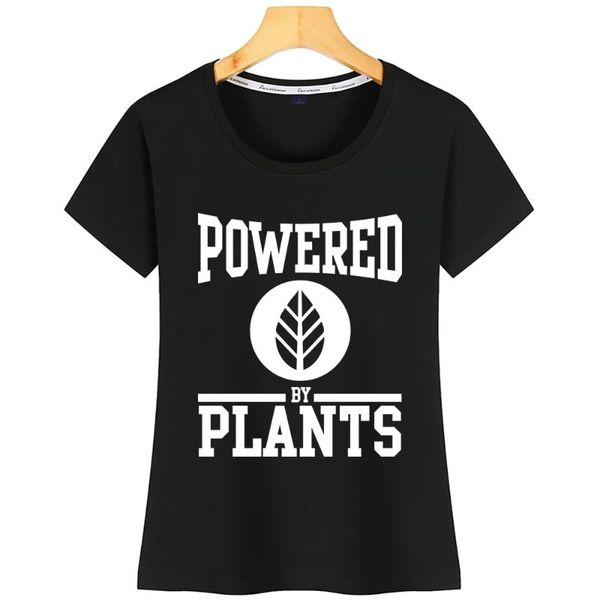 

t shirt women powered by plants summer vintage print tshirt, White