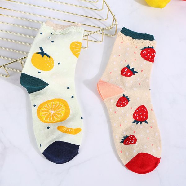 

salecartoon fruit on strawberry orange cato funny female stockings women hubble-bubble korean fashion socks harajuku hip hop, Black;white