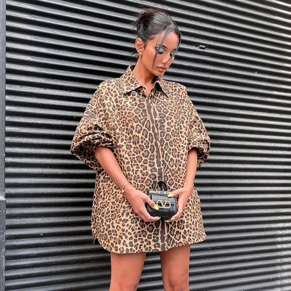 

women's polos 2021 summer fashion collar leopard print long-sleeved ladies temperament everyday wear t-shirt charming, White