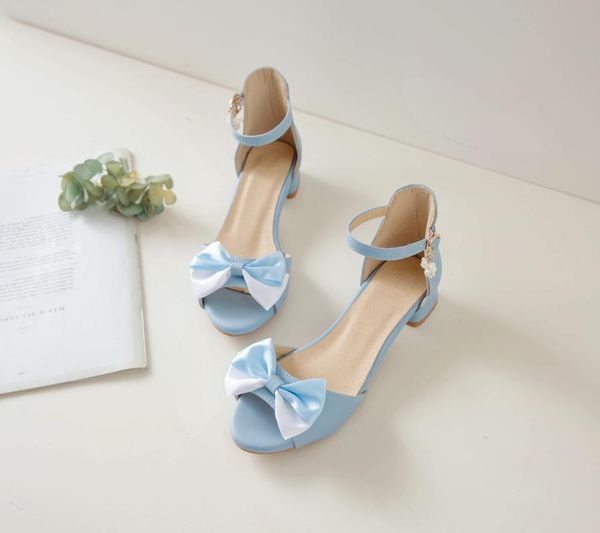 

sandals pqecfs big size 26-43 summer fashion women butterfly-knot cove heel square low heels 3 colors, Black