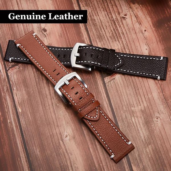 

watch bands 2-layers calfskin watchband 18mm 19mm 20mm 21mm 22mm soft waterproof band strap bracelet with stainless steel pin buckle, Black;brown