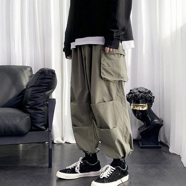 

men's pants black cargo men sweatpants hip hop loose casual joggers streetwear multi pocket ankle length trousers