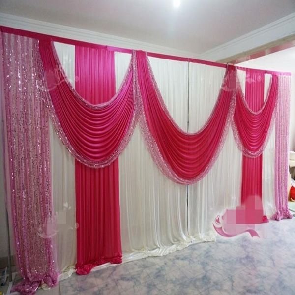 

party decoration 10ftx20ft sequins beads edge design ice silk wedding backdrop curtain with swags for decor prop