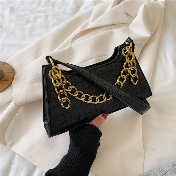 

evening bags tote for women vintage handbag mini leather shoulder bag retro thick chain stone pattern female purse