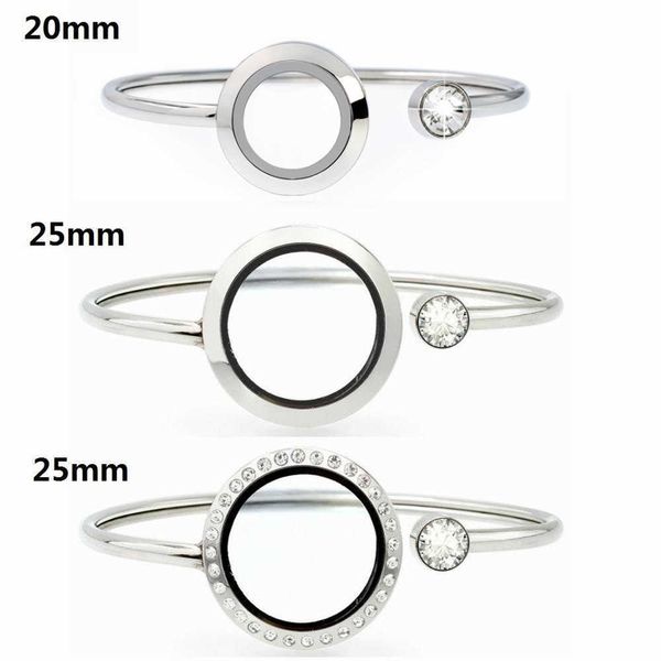 

1pc living memory locket bracelet bangle plain bling 316l stainless steel 20mm 25mm floating locket bracelet q0719, Black