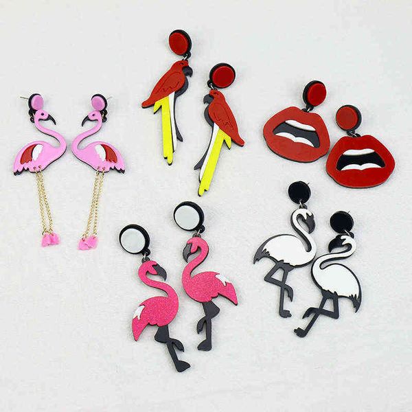 

fashion big acrylic flamingo parrots drop earrings for women punk hip hop birds dangle long earring female brincos party jewelry g220312, Silver