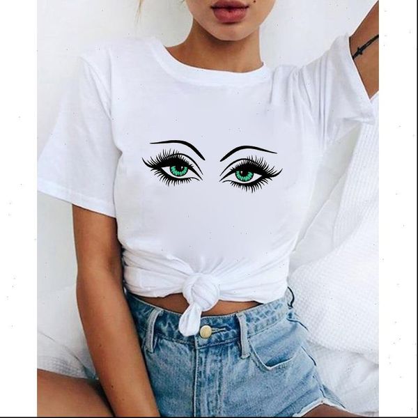 

2021 summer s 3xl plus size eyebrows eyes o neck womens t shirt new solid casual womens short sleeve tshirts funny, White