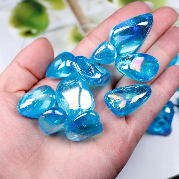 Objetos decorativos Figuras 50/100g Natural Clear Quartz Eletroplatando Blue Flowerpots Decor Home Gems Reiki Energy Healing Stones para M