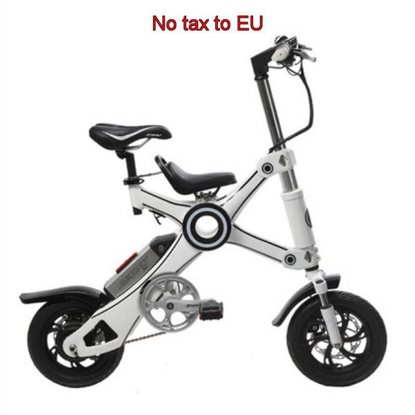 

electric bicycle aluminum alloy bike foldable e lithium battery 12inch for single or with child seat, Silver;blue