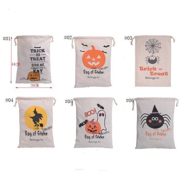 

50pcs new halloween sacks bag canvas personalized children candy gifts bag pumpkin spider treat or trick drawstring wholesale
