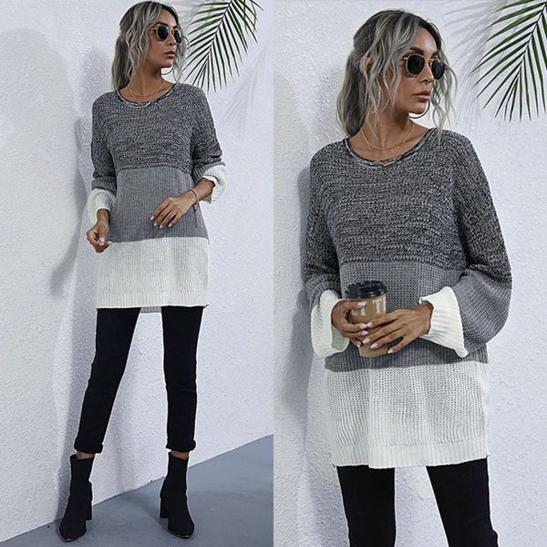 

autumn and winter large round neck contrast knitted tight sweater women's 2020 new, White