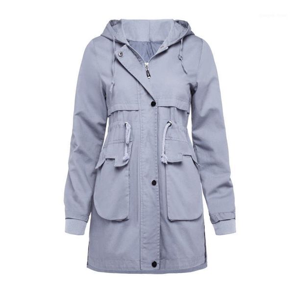 

women's trench coats women autumn 2021 windbreakers winter coat clothing pocket drawstring zipper casual loose hooded long outwear over, Tan;black