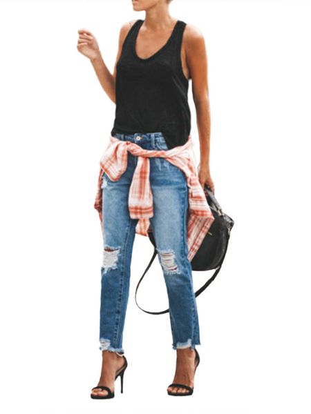 

2020 new fashion summer reindeer ripped upset straight gat jeans broek blue women