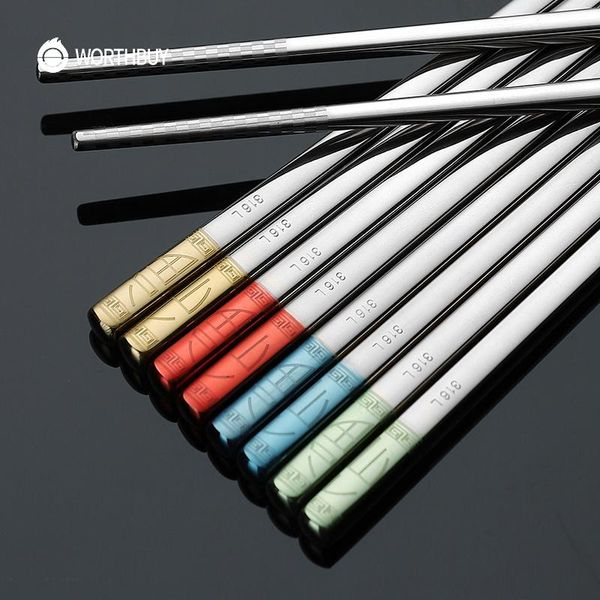 

chopsticks worthbuy 5 pairs grade 316l stainless steel reusable non-slip sushi sticks baguette