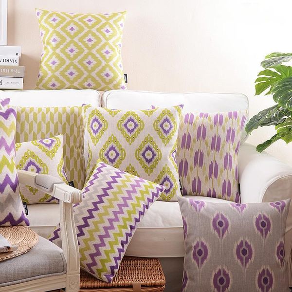 

cushion/decorative pillow purple yellow abstract geometric cover linen cotton decorative cushion pillowcase 45x45cm/30x50cm throw pillows