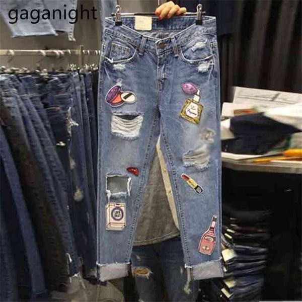 Delik Kadın Sequins Jeans Moda Streetwear Kızlar Harem Pantolon Artı Boyutu Geniş Bacak Pantolon Bahar Denim Pantolon 210601