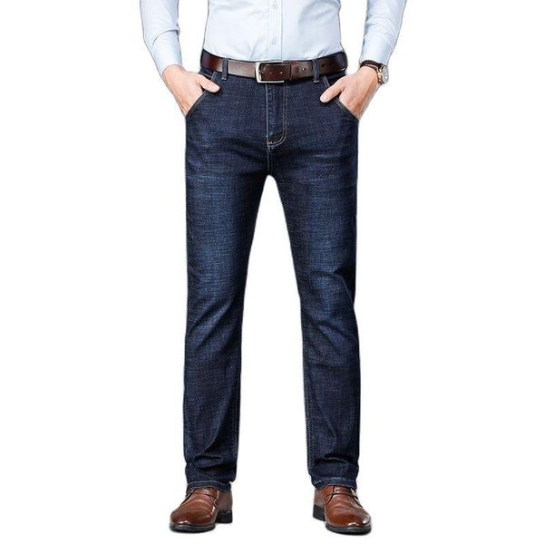 

men's jeans classic relaxed fit flex jean 2021 spring autumn four seasons high waist business casual black blue denim trousers