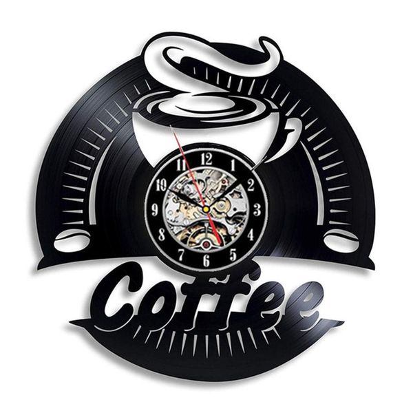 Orologi da parete Coffee Record Clock Design moderno Home Decor Lampada Vintage Cafe Shop Barista LED Light Hanging Watch