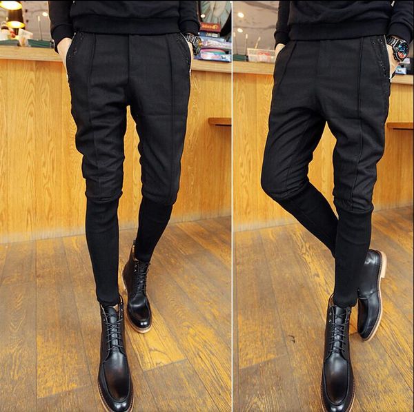 

shipping men's casual leave two feet harem influx of men slim tight leggings boots pants tide / 28-33, Black