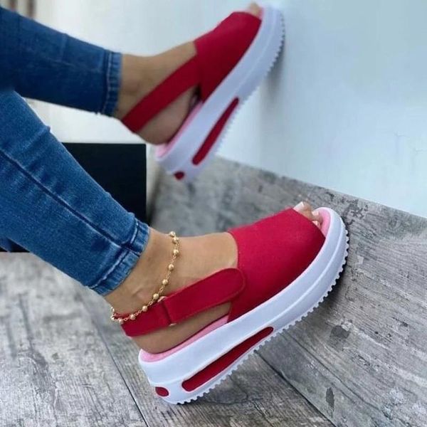 

women summer sandals solid color platform peep toe beach sandals ladies platform flats shoes buckle straps female footwear, Black