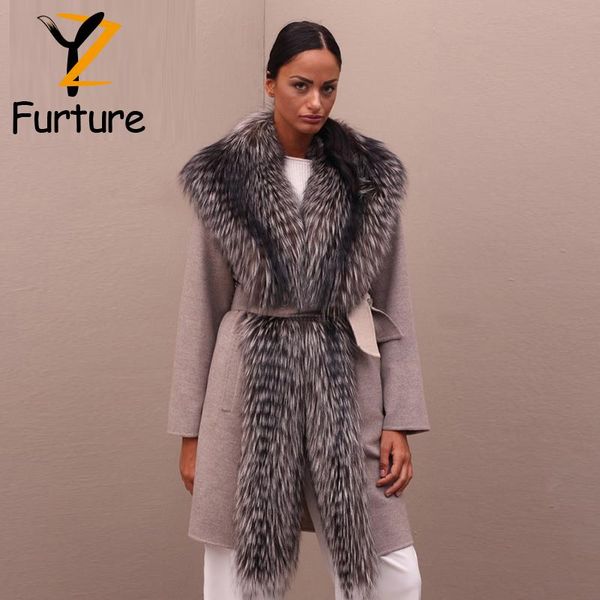 

women's fur & faux yz.furture fashion women winter clothing thicken woolen jacket female korean version of the medium length loose coat, Black