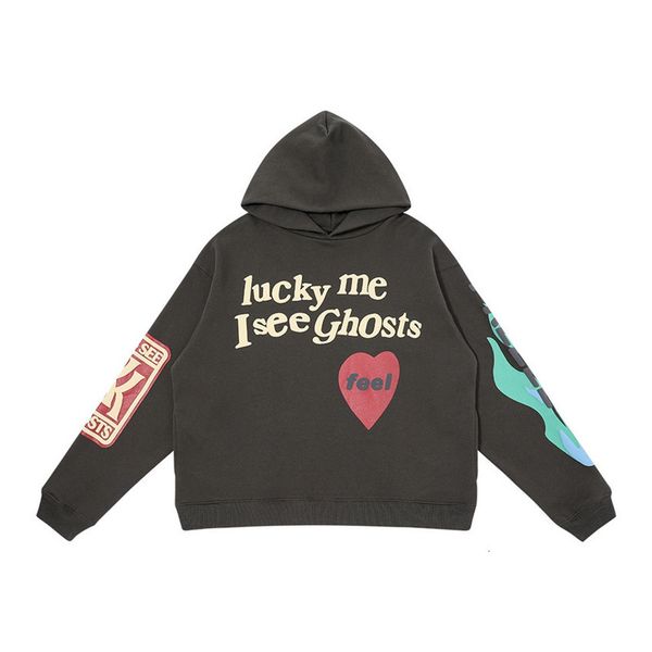 

2021 new kanye west hoodies of men's women print foam luck i see ghosts red heart feel the pullover cpfm. xyz jerseys biam, Black