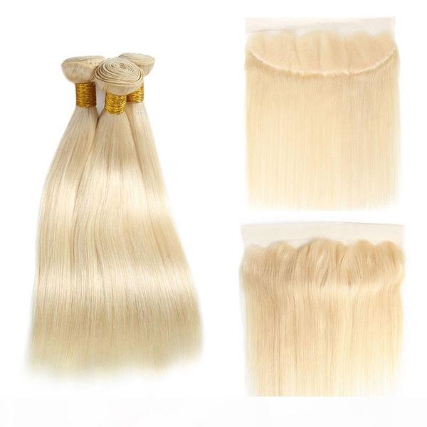 

new arrive 613 blonde bundles with frontal ear to ear human hair weave with frontal closures brazilian straight virgin hair frontal, Black;brown