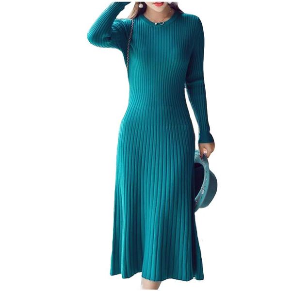 

casual dresses 2021 warm winter dress women long sleeve ol o-neck sweater female autumn thick a-line jumper knitted vestido, Black;gray