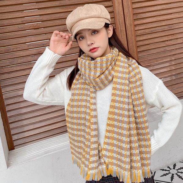 

scarves plaid scarf women's autumn and winter cashmere warm short shawl thickened cold, Blue;gray