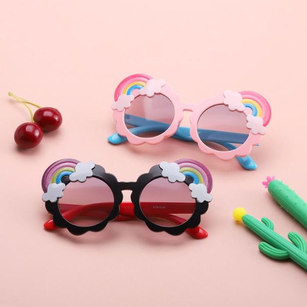 

sunglasses 2021 children cute cartoon rainbow shape kids round lens glasses baby fashion colored boys girls eyewear, Blue