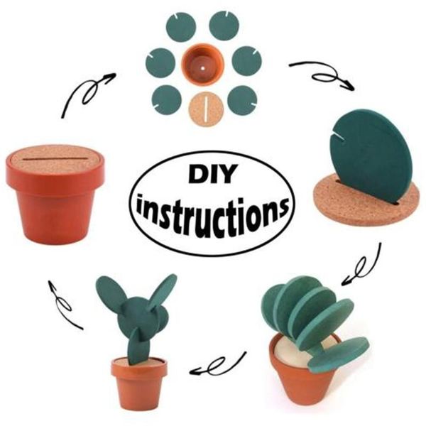

mats & pads novelty 6 pcs coasters cactus flower shaped wooden round beverage cup holder eco-friendly