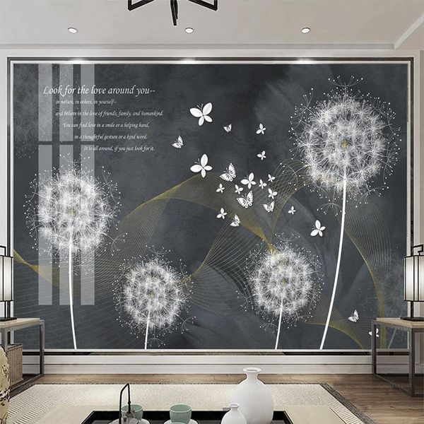 

wallpapers modern simple dandelion floral wallpaper 3d abstract line grey background wall murals living room tv sofa home decor pvc sticker