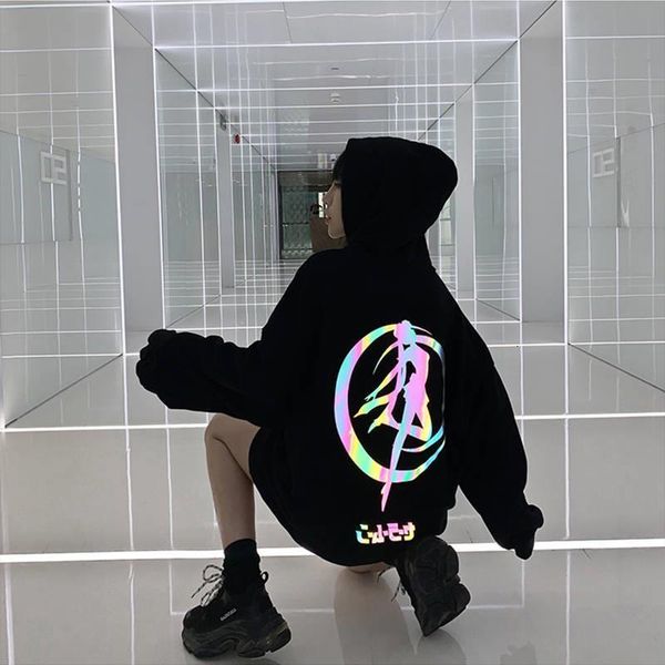 

harajuku sailor moon hoodie streetwear korean ulzzang kawaii cartoon sweatshirts pullovers oversized hooded streetwear hoodies, Black