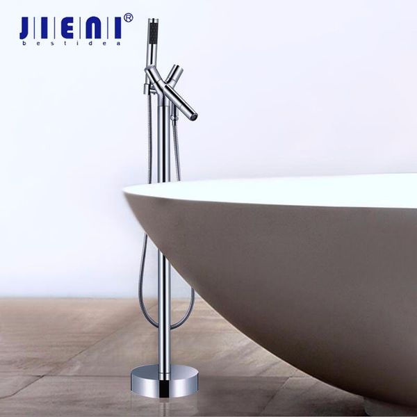 

jieni solid brass floor stand mounted brass bathroom water shower bath mixer faucet set bathroom bathtub press shower faucet