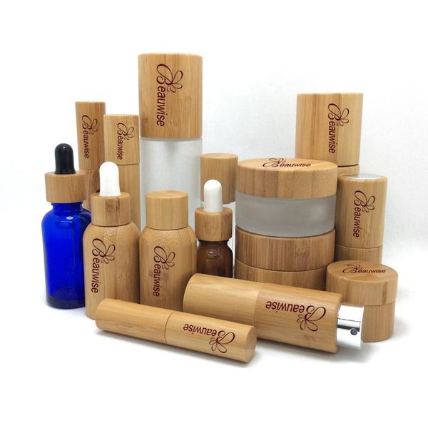 

storage bottles & jars cosmetic wooden jar 30/50/100g luxury solid bamboo cream container with engraving,glass spray bottle wood pump engrav