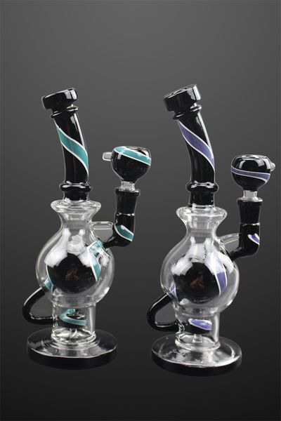 Wasserbong aus schwarzem Glas mit Streifen, Shisha, zarte Rauchpfeife, Öl-Dab-Rigs-Zubehör