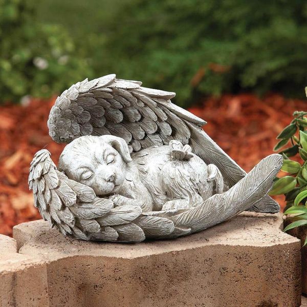 

garden decorations 1pcs sleeping angel cat dog statue yard resin sculpture deskanimal ornaments home interior and outdoor