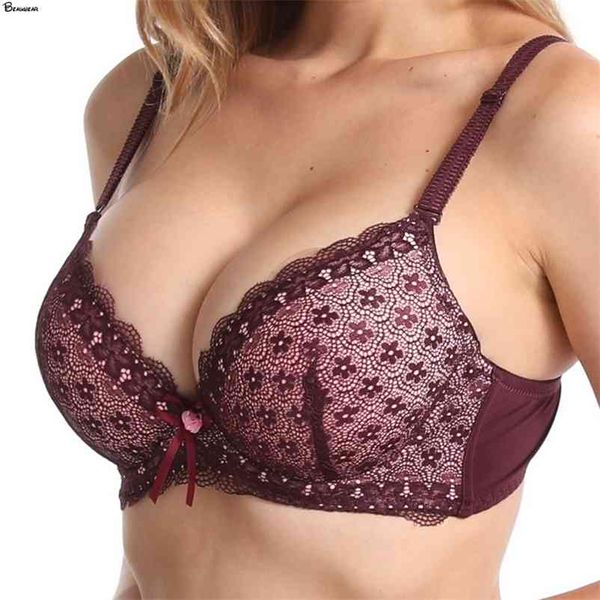 Beauwear sexy push up sutiãs para as mulheres 85 90 95 100 b c copo grossa roupas íntimas acolchoadas para meninas 3/4 xícara de sutiã do sutiã 210728